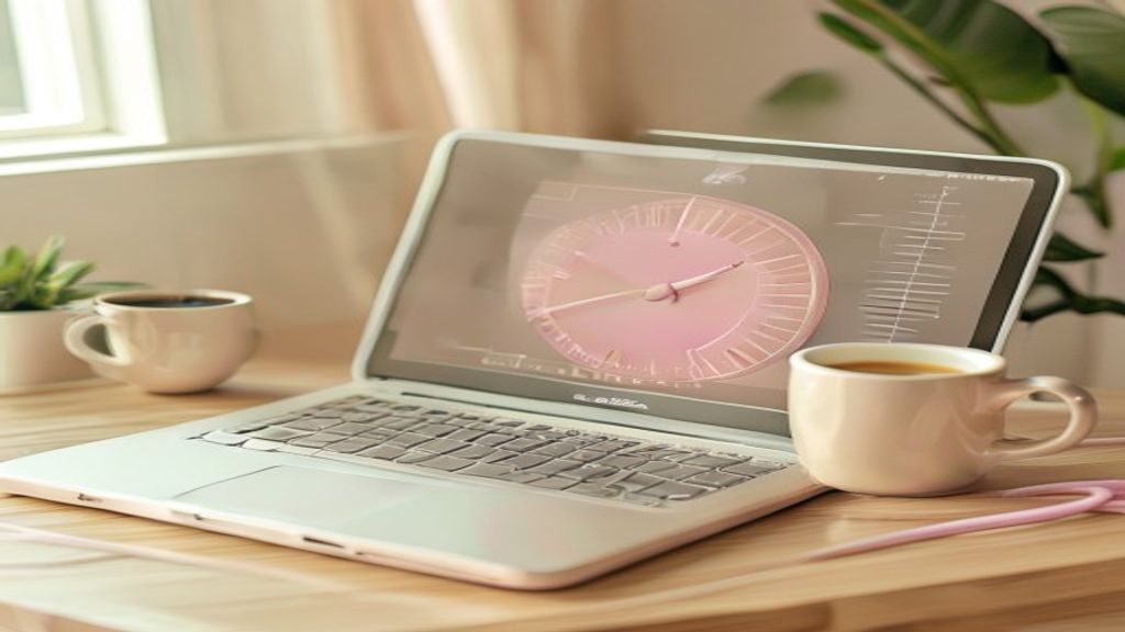 ノートPCで通信速度をチェックする机上のフラットレイ