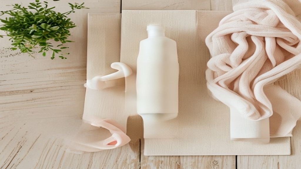 ヨガマットと水筒のフラットレイ